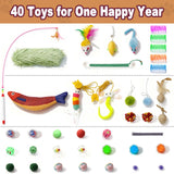 MOYMO 41 Pcs Interactive Cat Toys for Indoor Cats, Kitten Toys with Soft Pillow, Catnip Toys, Chew Rope, Feather Wand, Springs and Balls for Indoor Kittens