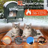 Extra L Large Heated Cat House for Outside,Outdoor Weatherproof Insulated Cat House,Upgraded Elevated Warm Cat Shelters for Winter with Heat Pad,Eaves&Escape Door Collaspable Multiple Ferals Warming
