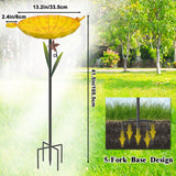 YALINKA Metal Bird Bath for Outside, Detachable Birdbath Sturdy 5-Prong Stake Base with Bowl & Decorative Birds, Durable Iron Garden Birdbath & Feeder for Patio Wildlife Décor (Retro Yellow)