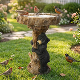 Hamiedun 23.6”Tall Resin fiber Outdoor Bird Baths for Garden - Standing Birdbath, Woodland Tree Trunk Decoration Yard Statue，Pedestal Birdbaths, Garden, Patio, Lawn, Backyard (24inch)