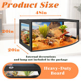 PROLEE Bearded Dragon Tank, Curved Reptile Enclosure with 3-Side Clear Acrylic Panels, Spacious Lizard Tank with Metal Mesh Top and Lockable Door for Reptile Habitat (Black, 48" Length,80 Gallons)