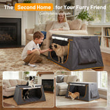 BUMUBI 43 Inch Collapsible Travel Dog Crate for Medium Large Dogs, Portable Travel Kennel with Storage Pocket, Mesh Windows for Indoor & Outdoor Travel, 43.3” L x 24 ”W x 16.14 ”H, Dark Grey