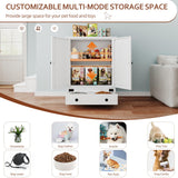 Dog Feeding Station with Storage, Metal Dog Food Storage Cabinet with 2 Elevated Bowls and 3 Hooks, Pet Feeding Station and Dogs Food Storage Organizer
