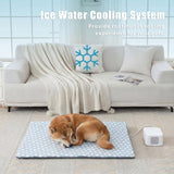 Pet Pad Cooling System for Summer, Consistent Cooling Water Mat for Dogs and Cats, No Refrigeration or Chemical Gel Needed, Machine Washable Bed, Ideal for Home and Crates (White Blue, 35" x 23")