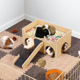 Upgraded Guinea Pig Castle, Sturdy Wooden Guinea Pig Hideout, Small Animal House Bed Hut Habitats with Stairs, Easy to Assemble for Hamsters Bunny Chinchillas Playing Hiding