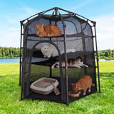 Catio Outdoor Cat Enclosure Pop up Cat Tower Tent Cat Playpen w/Breathable Mesh Portable Catio Kitten Pet Animal Play Pen Indoor Enclosed Kitty Patio Balcony Camping(Hexagonal,XL)
