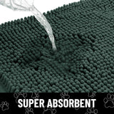 Smiry Dog Door Mat for Muddy Paws, Absorbent Dirt Trapper Non Slip Quick Dry Washable Chenille Mat for Mud Dogs, Entry Rug for Indoor and Outdoor (59x24 Inches, Green and White)