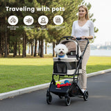 Beberoad Pets T3 Foldable Pet Stroller for Small Dogs & Cats, 3-in-1 Lightweight Dpg Stroller with Detachable Carrier (Beige)