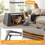 BUMUBI 43 Inch Collapsible Travel Dog Crate for Medium Large Dogs, Portable Travel Kennel with Storage Pocket, Mesh Windows for Indoor & Outdoor Travel, 43.3” L x 24 ”W x 16.14 ”H, Dark Grey