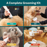 PetCove Dog Grooming Kit – Pet Clippers, Nail Grinder & Blow Dryer with Quiet 3-Speed Suction, 3 Heat Settings, 2.6L Dog Hair Vacuum Dust Bin, HEPA System, Self-Cleaning Brushes