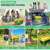 BUMUBI Travel Dog Crate Portable Dog Kennel for Small Dogs Pop Up Soft Dog Enclosure Indoor Outdoor for Medium Dogs Pets Foldable Crate（Green and Yellow-Medium）