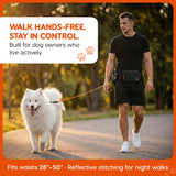 Retractable Hands Free Dog Leash with Zipper Storage Pouch - 3-Piece Bungee Running, Walking & Hiking Leash with Waist Belt - Release Clip, One Button Lock - Reflective Stitching for Medium Large Dogs