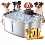 Pokpet Dog Cat Water Fountain Wireless Stainless Steel Water Fountain for Small Large Dogs, Fresh Flow 10L Dispenser, Doggy Spout Water Bowl,Wider Drinking Area, LED Window, Ultra-Quiet - 1 Filter