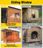 Aivituvin Heated Dog House Outdoor with Heating Blanket, Insulated Dog Kennel Waterproof with All-Around Iron Frame, Sliding Window, PVC Curtain - Natural