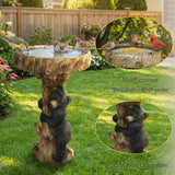 Hamiedun 23.6”Tall Resin fiber Outdoor Bird Baths for Garden - Standing Birdbath, Woodland Tree Trunk Decoration Yard Statue，Pedestal Birdbaths, Garden, Patio, Lawn, Backyard (24inch)