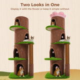 MUTTROS Forest Cat Tree Tower with 4 Condos, 68.5" Tall Cat Tower with Flower Top Bed & Thick Scratching Post (φ3.8in) – Large Heavy Duty Tree that Looks Like a Tree for Indoor & Multi-Cat Households