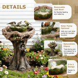 29.53" Tall Water Fountain Outdoor with Birds, Bird Bath Fountain with Removable Feeding Bowl Tree Trunk Design Resin Freestanding Water Fountains for Outside, Garden, Patio, Lawn, Yard