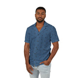 Men's Blue Palm & Bird Hawaiian Camp Shirt — Lightweight Linen-Texture AOP