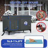 Heated Outdoor Cat House for Winter, 100% Waterproof XXL Shelter (29"x17"x21") with Escape Door & Heating Pad, Insulated for Feral Cats & Small Dogs