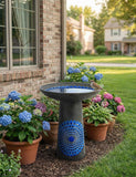 LITUDISO Ceramic Bird Bath for Outdoors – 21.5 Inch Heavy Duty, Diamond Blue Design for Garden & Patio Décor, Perfect for Bird Watching & Outdoor Spaces