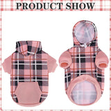 EXPAWLORER Plaid Cat Hoodie - British Style Warm Cat Sweater Shirt with Leash Hole,Pet Clothes Outfits,Winter Coat Apparel for Puppy Cats Girl Boy-Kitten Apparel,Pink S