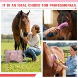 Abbylike 15 Pieces Horse Grooming Kit with Organizer Tote Bag Tack Room Supplies Horse Brush Sets Care Equine Cleaning Kit Shedding Grooming Massaging Tools(Pink and Grey)