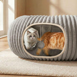 MOYMO Cat Tunnel Bed for Indoor Cats, Peekaboo Cat Cave Bed,Soft Cat Donut Tunnel for Kitten Large Cats, Grey