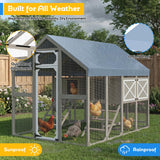 71" H Large Chicken Coop Outdoor Hen House for 8-12 Chickens Walk-in Chicken Run with Weatherproof Roof, Wooden Backyard Poultry Cage with 8 External Nesting Boxes, Ramp for Yard Farm