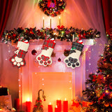 Syhood 3 Pieces Pet Christmas Stockings Dog Cat Christmas Stockings 18'' Paw Pattern Stockings for Xmas Tree Fireplace Hanging Christmas Party Decorations Gift(Simple Plaid,Linen,Cotton)