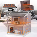 GUTINNEEN Outdoor Heated Cat House for Outside, Outdoor Cat House, 2-Story Weatherproof Cat Shelter Insulated with Heating Blanket, Asphalt Roof, Insulated Liner
