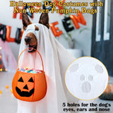 Huhumy 2 Pcs Halloween Dog Costumes with Non Woven Pumpkin Bags White Ghost Costume for Dog Cat Ghost Cosplay Clothes, Cute Party Cape for Halloween Cosplay Party (Medium)