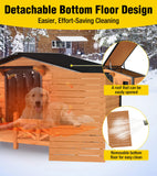 Aivituvin Heated Dog House Outdoor with Heating Blanket, Insulated Dog Kennel Waterproof with All-Around Iron Frame, Sliding Window, PVC Curtain - Natural