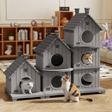DRATO Indoor & Outdoor Cat House - Durable Resin Construction, Waterproof and Ventilated Design for Multi-Cat Households,Overall(Gray)