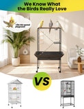 Garvee 64'' H Inch Birdcage Stand Play Center with Perches and Ladders, Indoor Outdoor Playground for Birds, Bird Playstand w/Rotated Ring Removable Tray, Lockable Caster, for Macaw and Parakeet