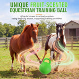 Seenelling 1 Pcs 10 Inch Horse Ball with Handle, Fruit Scented Horse Stall Toy, Anti Burst Slow Rebound Rubber Equine Play Herding Ball for Boredom Relief, Stable Enrichment Interactive (Green)