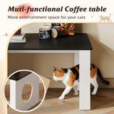 WLIVE Coffee Table, 2-in-1 Cat Wood Coffee Table with Lagre Storage Tabletop, Modern Center Table Cat House with Cat Scratching Pad, Cat Teaser for Living Room, Balcony, Black