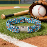 ARING PET Baseball Dog Collar, Cute Spring Summer Blue Heavy Duty Doggy Collars with Metal Buckle for Puppy Small Medium Large Boy Male Dogs-XS