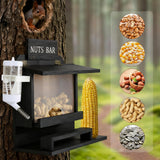 Large Size Hanging Squirrel Feeders for Outside Tree, One-Piece Squirrel Picnic Table Feeder, Funny Squirrel Feeder with Water Feeder, Wooden Chipmunk Feeder Box for Corn Peanuts, No Assembly Required