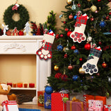 Syhood 3 Pieces Pet Christmas Stockings Dog Cat Christmas Stockings 18'' Paw Pattern Stockings for Xmas Tree Fireplace Hanging Christmas Party Decorations Gift(Simple Plaid,Linen,Cotton)