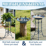 SMQLJXC Multifunctional Solar Bird Bath for Outside, Metal Birdbath Stand and Solar Fountain Bird Bath Bubbler Combo Set, Solar Birdbaths for Outdoors Garden Lawn Yard Decor（Blue）