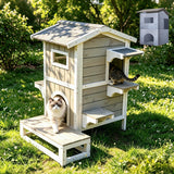Weatherproof Outdoor Cat House, Cat Shelter with Feeding Station