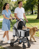 GTPLAYER Pet Stroller for Dogs & Cats, 3-in-1 Foldable Pet Strollers with Detachable Carrier, 360° Swivel Front Wheels & Rear Brakes, Up to 45 lbs, Grey
