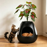 COZIWOW Copod8 Space Capsule Cat Bed with Smart Ozone Deodorization, All-Season Heated Mat, Original Replaceable Cat Scratcher, Convertible Planter Design (Black)
