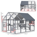 PawHut 110" L Large Catio Outdoor Cat Enclosure for Multiple Kittens, 56 sq.ft Wooden Cat House with Waterproof Cover, Walk in Kitty Cage Kennel with 2 Condos, 6 Platforms, for Backyard, Patio, Gray