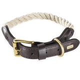 Embark Pets Country Dog Rope Collar - Braided Cotton and Rolled Leather Dog Collar for Small Dogs - Durable Dog Collars for Small Dogs and Strong Build for Training, Walking, Running (Small, White)