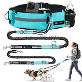Waist Leash for Double Dog Walking 2 Small, Medium and Large Dogs; Shock-Absorbing, No Pull, No Tangle, Heavy Duty, Hands-Free Double Bungee 2 Dog Leash; Hiking, Walking, Running Gear with Accessories