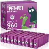 PET N PET Dog Poop Bags Scented, Value Pack 960 Count, Dog Bags Refill Rolls for Doggy Poo, Cat Litter Waste, Thick and Leak-Proof Sac CaCa Chien 41% Plant Based (Lavender)