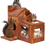 MIXUMON Wood Squirrel Feeder, Squirrel Feeders for Outside Winter, Wooden Chipmunk Feeder for Corn, Peanuts, Durable Box Easy to Fill with Removable Top Panel