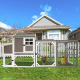 PetsCosset 95.3" L Portable Chicken Coop Tractor Hen House with Nesting Box,Chicken Coops Chicken House,2 Story Wooden Indoor Outdoor Poultry Cage for 3-5 Chicken with 6 Access,Pull-Out Tray,Grey