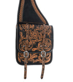 Hulara Full Grain Buffalo Leather Western Saddle Bag Tooled Horse Saddle Bag for Trail Riding Saddle Carrier Bag for Horses